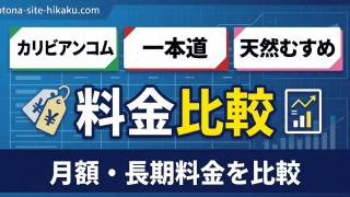カリビアンコム、一本道、天然むすめの3つのアダルト動画サイトの料金を比較するバナー。