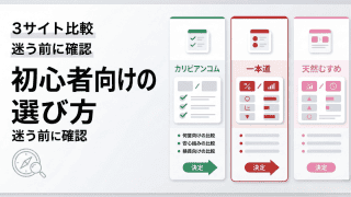 つの動画配信サイト（カリビアンコム、一本道、天然むすめ）の比較・選び方を解説するバナー