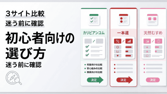 つの動画配信サイト（カリビアンコム、一本道、天然むすめ）の比較・選び方を解説するバナー