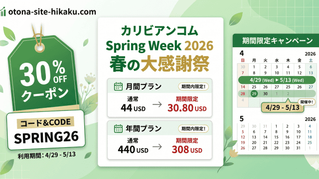 カリビアンコム「Spring Week 2026 春の大感謝祭」の30%OFFクーポン配布バナー