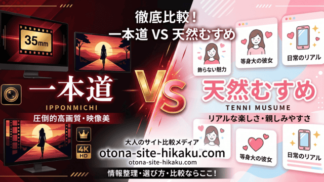 一本道（IPPONMICHI）と天然むすめ（TENNI MUSUME）を比較する大人向けサイト比較メディアのバナー