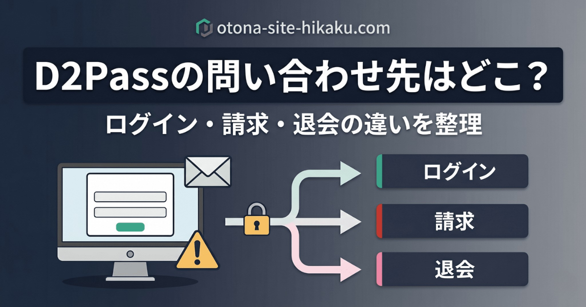 D2Passの問い合わせ先やログイン・請求・退会の違いを解説するブログ用アイキャッチ画像