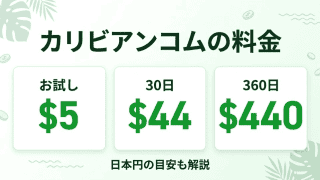 カリビアンコムの料金プランを説明する、清潔な緑色を基調としたバナー画像