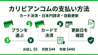カリビアンコムの支払い方法と料金を説明するインフォグラフィック